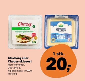SuperBrugsen Klovborg eller Cheasy skiveost tilbud