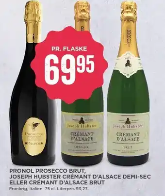 MENY Pronol Prosecco Brut, Joseph Hubster Cremant D'Alsace Demi-Sec el. Crémant D'Alsace Brut tilbud