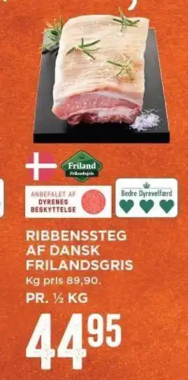 MENY Ribbensteg af dansk gris pr ½ kg tilbud