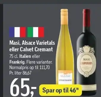 Føtex Masi, Alsace Varietals el. Calvet Cremant tilbud