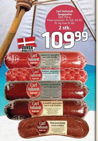 Fleggaard Carl Vollstedt spegepølse 2 stk. tilbud