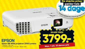 Bilka Epson EB-W06 projektor 3700 Lumens tilbud