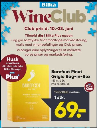Bilka Barefoot Pinot Grigio Bag-in-Box tilbud