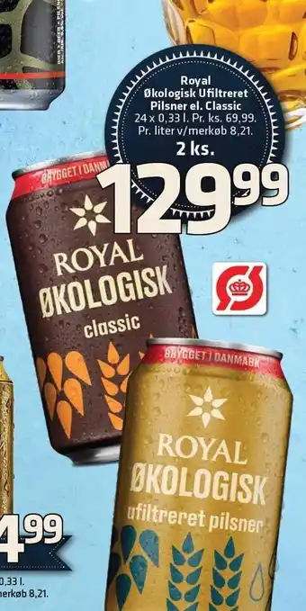 Fleggaard Royal økologisk ufiltreret pilsner el. classic 2 ks tilbud