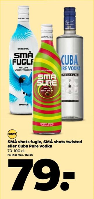 Netto SMÅ shots fugle, SMÅ shots twisted eller Cuba Pure vodka tilbud
