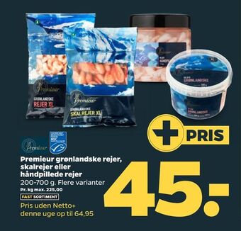 Netto Premieur grønlandske rejer skalrejer eller håndpillede rejer tilbud