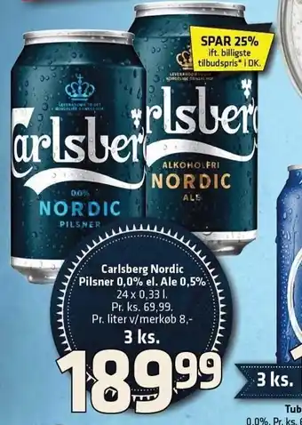 Fleggaard Carlsberg Nordic Pilsner 0,0% el. Ale 0,5% 3 ks tilbud
