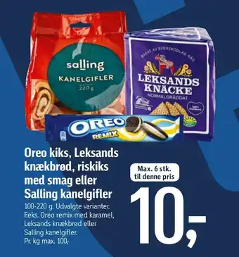 Føtex Oreo kiks, Leksands knækbrød, riskiks med smag eller Salling kanelgifler tilbud