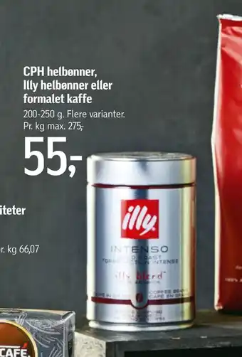 Føtex CPH helbønner, Illy helbønner eller formalet kaffe tilbud