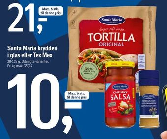 Føtex Santa Maria krydderi i glas eller Tex Mex tilbud