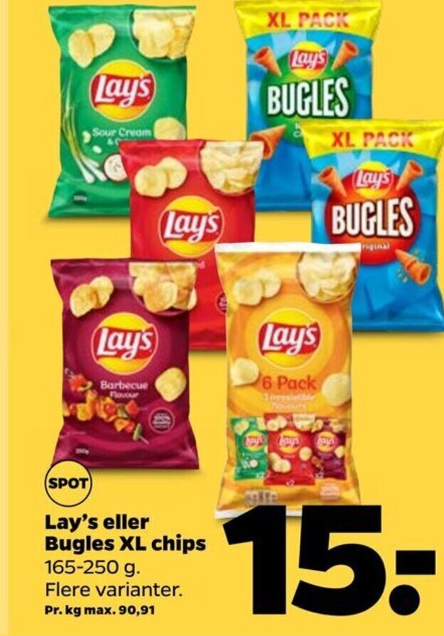 Lay's eller Bugles XL chips tilbud hos Netto