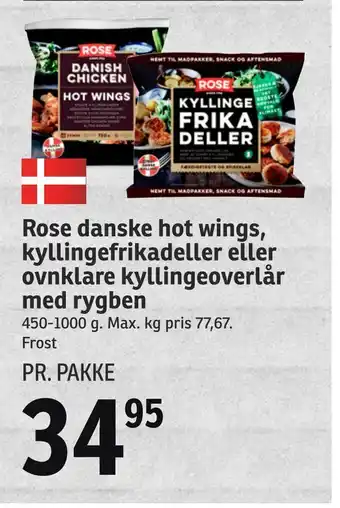 Rose danske hot wings, kyllingefrikadeller eller ovnklare kyllingeoverlår med rygben