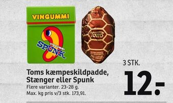 Toms kæmpeskildpadde, Stænger eller Spunk