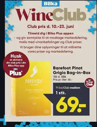 Bilka Barefoot Pinot Grigio Bag-in-Box tilbud