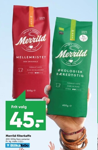 Bilka Merrild filterkaffe tilbud