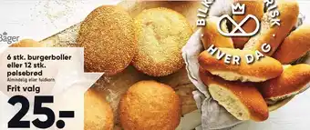 Bilka 6 stk. burgerboller el. 12. stk pølsebrød tilbud