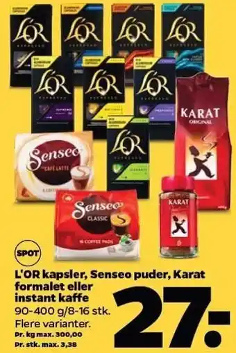 Netto L'OR kapsler, Senseo puder, Kart formalet el. instant kaffe tilbud