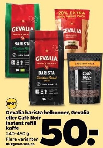 Netto Gevalia barista helbønner, gevalia el. Café Noir instant refill kaffe tilbud