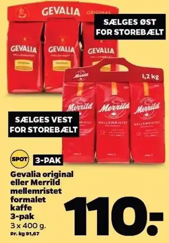 Netto Gevalia original el. Merrild mellemristet formalet kaffe tilbud