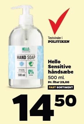 Netto Hello sensitive håndsæbe tilbud