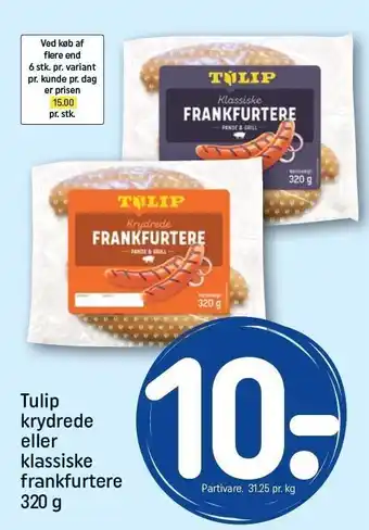 REMA 1000 Tulip krydrede el. klassiske frankfurtere tilbud