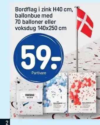 Bordflag i zink H40 cm, ballonbue med 70 balloner el. voksdug
