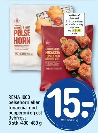 REMA 1000 Pølsehorn el. focaccia tilbud