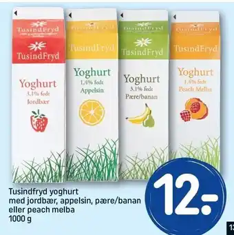 REMA 1000 Tusindfryd yoghurt med jordbær, appelsin, pære/banan el. peach melba tilbud