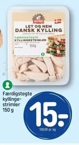 Færdigstegte kyllingestrimler