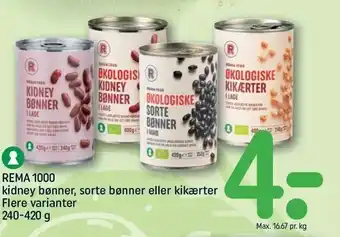 REMA 1000 Kidney bønner, sorte bønner el. kikærter tilbud