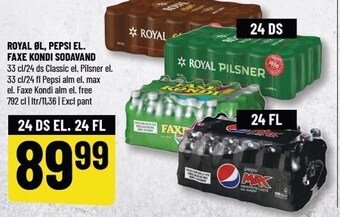 Løvbjerg Royal øl, Pepsi el. Faxe Kondi sodavand tilbud