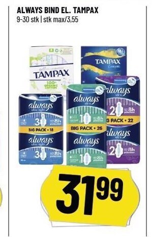 Løvbjerg Always bind el. tampax tilbud
