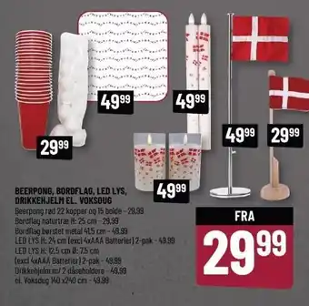 Løvbjerg Beerpong, bordflag, led lys, drikkehjelm el. voksdug tilbud