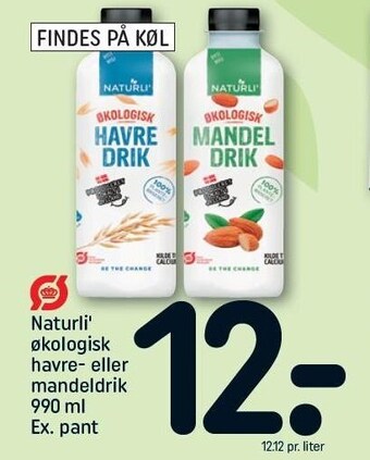 REMA 1000 Naturli' økologisk havre- el. mandeldrik tilbud