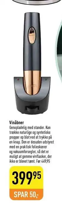 Imerco Vinåbner - Genopladelig med stander tilbud
