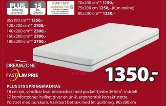 JYSK Plus S15 Springmadras tilbud