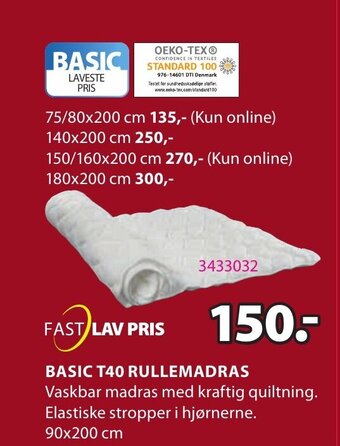 JYSK Basic T40 Rullemadras tilbud