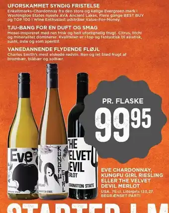 MENY Eve Chardonnay, Kungfu girl Riesling eller the velvet devil merlot tilbud