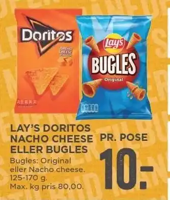 MENY Lay's Doritos Nacho Cheese eller bugles tilbud