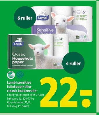 Coop 365 Lambi sensitive toiletpapir eller classic køkkenrulle tilbud