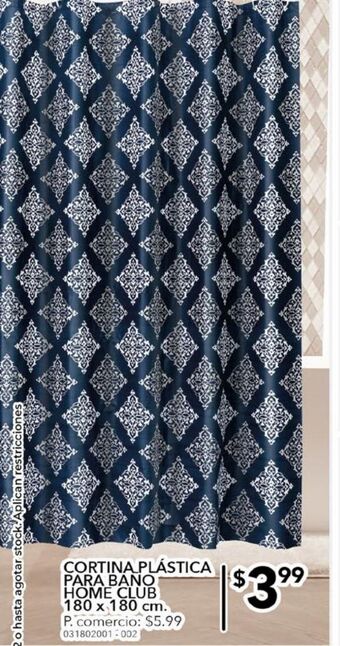 Tia Cortina plástica para baño home club 180 x 180cm oferta
