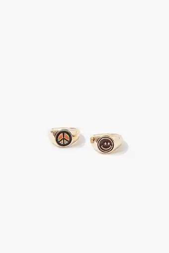 Forever 21 Ron bass happy face & peace sign ring set oferta