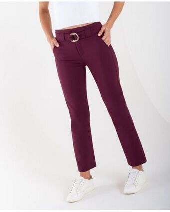 NAF NAF Pantalón para mujer café straight tiro alto con cinturón oferta