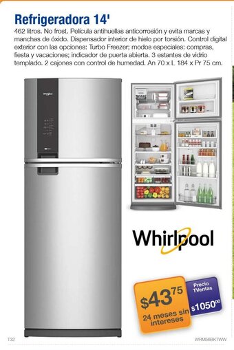TVentas Whirlpool - Refrigeradora 14' oferta