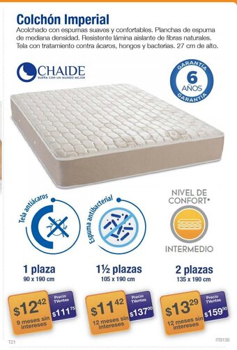 TVentas CHAIDE Colchon Imperial 1 plaza 90 x 190cm oferta