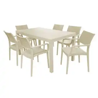 Pycca Combo mesa de comedor + 6 sillas  con brazo beige oferta