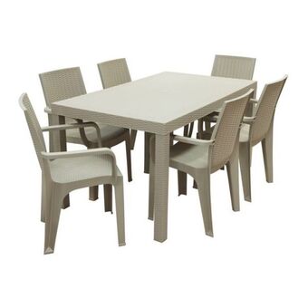 Pycca Combo de comedor ratán + 6 sillas corsa beige oferta