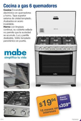 TVentas Mabe Cocina a gas 6 quemadores oferta