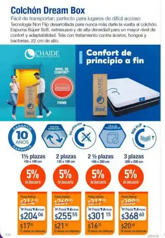 TVentas Colchon Dream Box Facil de transportar; perfecto para lugares de dificil acceso 1 1/2 plazas 105x190cm oferta