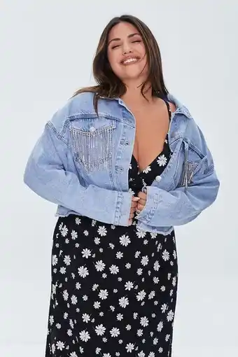 Forever 21 Plus size fringe denim jacket oferta